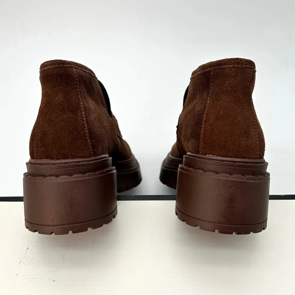 Womens Block Heeled Bootie Steve Madden Presly Sz 8 Dark Brown Suede Moc Toe NEW